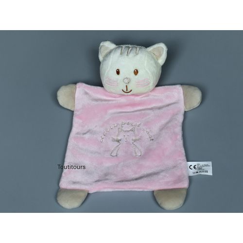 Doudou chat plat rose blanc Vêtir