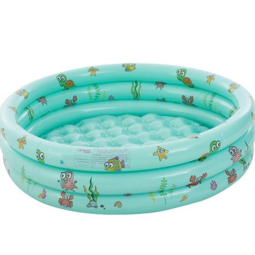 Piscine gonflable ronde familiale pour jardin et cour, 100 x 35 cm, verte, PVC, parois epaisses, motif imprime