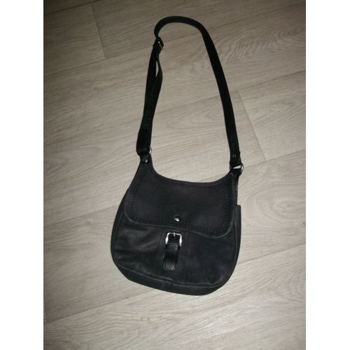 Sac FUCHSIA cuir peau grainé noir multipoches TBE