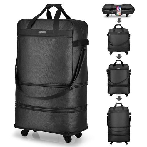 Valise a roulettes extensible, pliable et repliable pour hommes et femmes, sans poignee telescopique