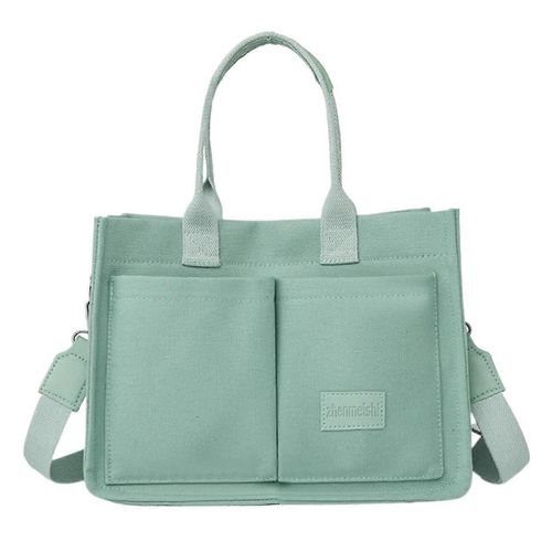 Sac cabas en toile grande capacite pour femme, avec plusieurs poches exterieures, sac a main et bandouliere pour une utilisation en exterieur (vert)