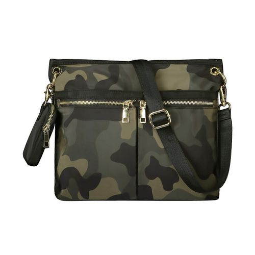 Sac bandouliere texture a double fermeture eclair, style decontracte, en nylon perfore, pour femme.