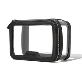 Trousse de maquillage transparente, sac de toilette multifonctionnel pour les voyages, organisateur de cosmetiques portable, sac de rangement transparent, noir, transparent