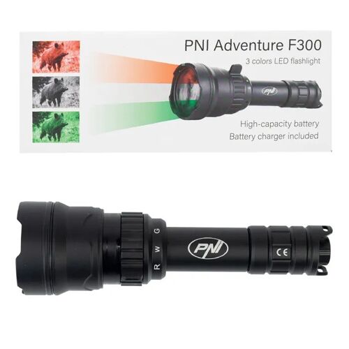 Lampe torche PNI Adventure F300 avec LED tricolore (blanc, rouge, vert), puissance maximale de 12 000 lumens