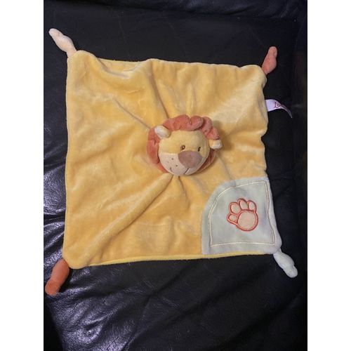 Doudou plat lion jaune et vert patte toodo 23*23cm