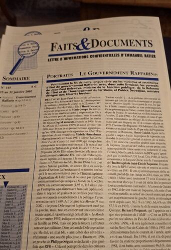 Faits Et Documents 145 Janvier 2003 Raffarin