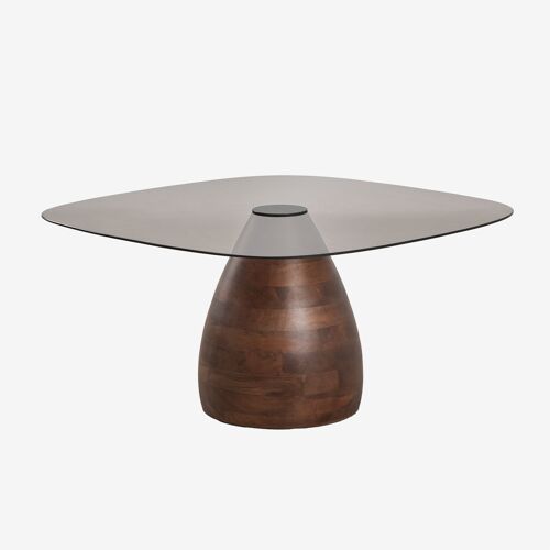 Table basse carrée 80x80 cm en verre trempé Mariana Poignée en bois foncé
