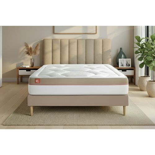 Ensemble LE COSY 90x190cm Memoire de forme 7 zones de confort - Ep. 30cm + sommier Beige