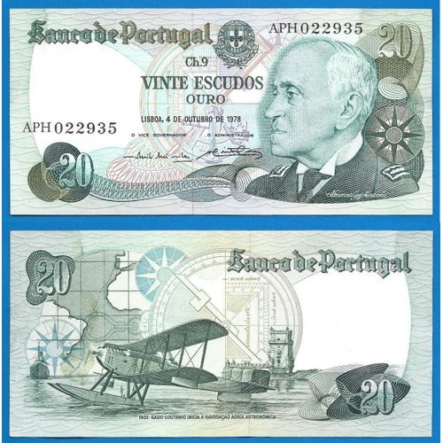Portugal 20 Escudos 1978 Avion Bi Plan Coutinho Escudo Billet Bateau