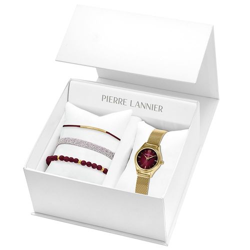 Coffret Femme Pya Doré Cadran Bordeaux Bracelet Acier Milanais Doré 12 Mm