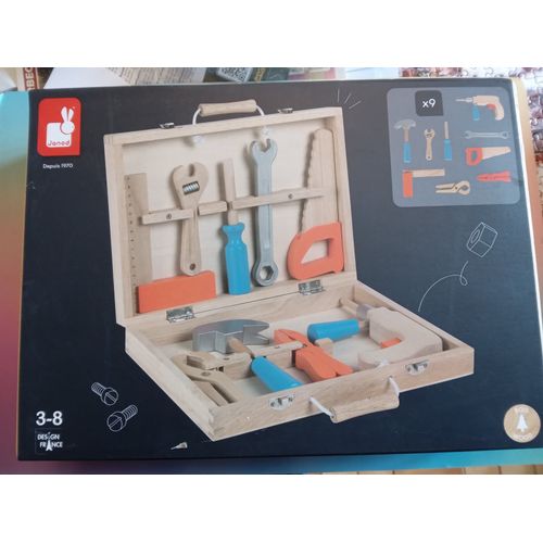 MALETTE OUTILS en bois 9 outils - Marque JANOD