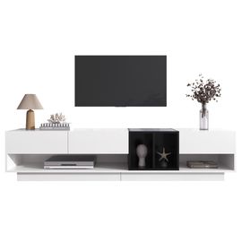 Meuble TV -190x40x42 cm-3 Tiroirs & 2 Casiers -Design Moderne-Contreplaqué Hochglanz-Blanc/Noir