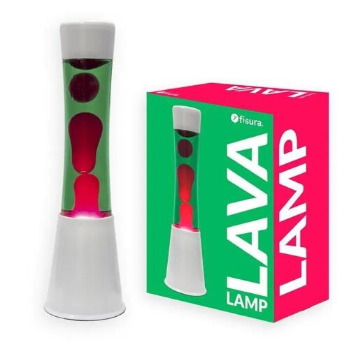 Lampe à lave - FISURA - Lampe à lave verte et rose. Base blanche, liquide vert et lave rose. Avec ampoule de rechange.11x11x39,5