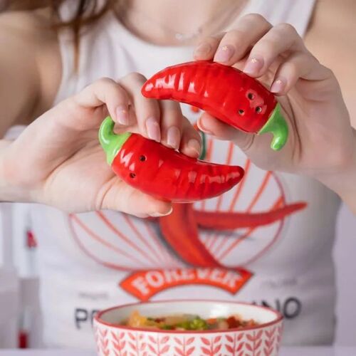 Fisura Set Saliera E Pepiera ¿Chilli¿, 9 Cm X H 3 Cm, Rosso/Verde
