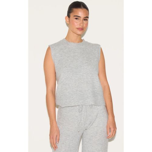 Femme Top En Maille Tricot Douce Gris Cendré Chiné Sans Manches À Col Haut | Taille Medium