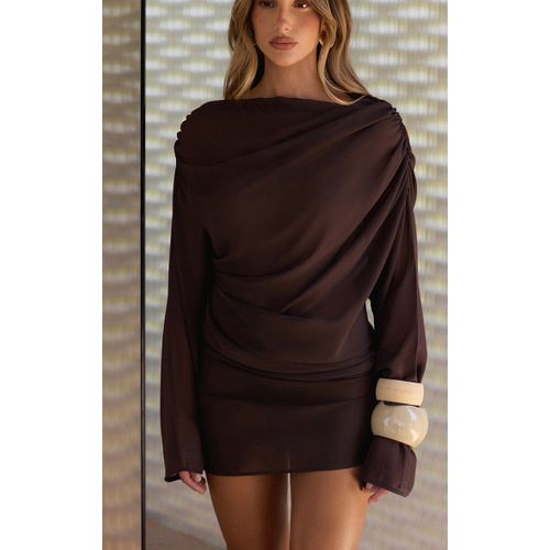 Femme Robe Moulante En Mousseline De Soie Chocolat Foncé À Détail Drapé | Taille 36