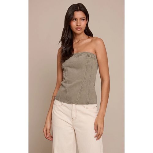 Femme Tall Top Corset Bustier En Jean Kaki Délavé Sans Manches | Taille 36