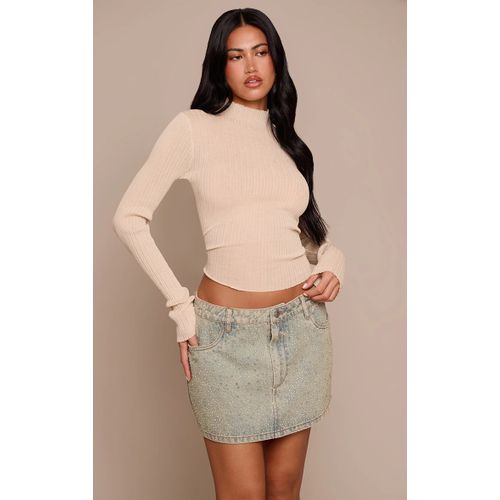 Femme Micro Jupe En Jean Vintage Délavé À Taille Mi-Haute Et Paillettes | Taille 36