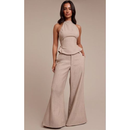 Femme Petite Pantalon De Tailleur Large Beige À Fines Rayures | Taille 30