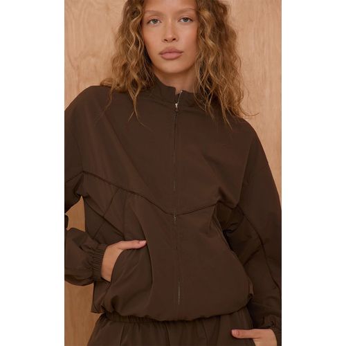 Femme Veste De Survêtement En Nylon Marron À Lisérés Surjetés | Taille Large