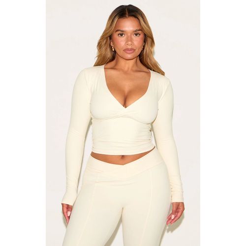 Femme Shape Top De Sport En Sculpt Blanc Os À Col En V Croisé Et Manches Longues | Taille 34