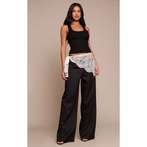 Femme Pantalon Large Tissé Noir À Partie Drapée En Dentelle | Taille 32
