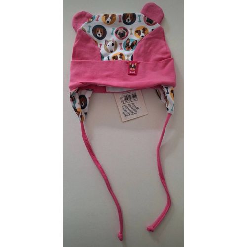Bonnet Bébé Fille Rose Et Blanc Imprimé Chiens