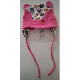 Bonnet Bébé Fille Rose Et Blanc Imprimé Chiens