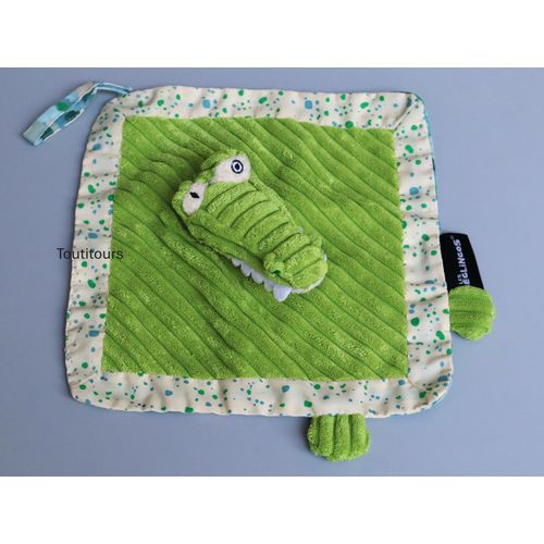 Doudou crocodile plat vert Déglingos