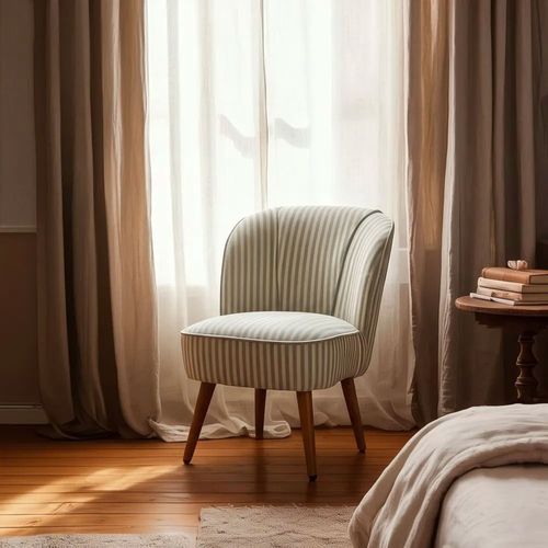 Fauteuil crapaud beige rayures vertes 54x64x73cm