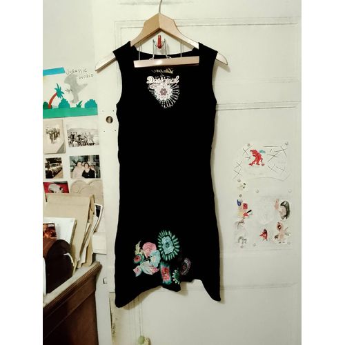 Robe Noire Bas Motifs Cousus Colorés 38 M Desigual.