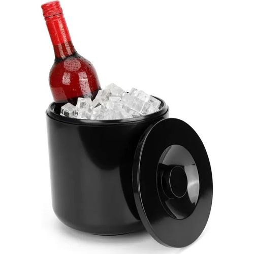 Seau à glace - KURTZY - Modèle Noir - 4L - Isolé - Avec couvercle et pinces en acier inoxydable