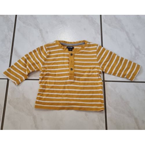 Haut Manche Longue Garçon Moutarde Et Blanc À Rayure Kiabi Taille 3 Mois