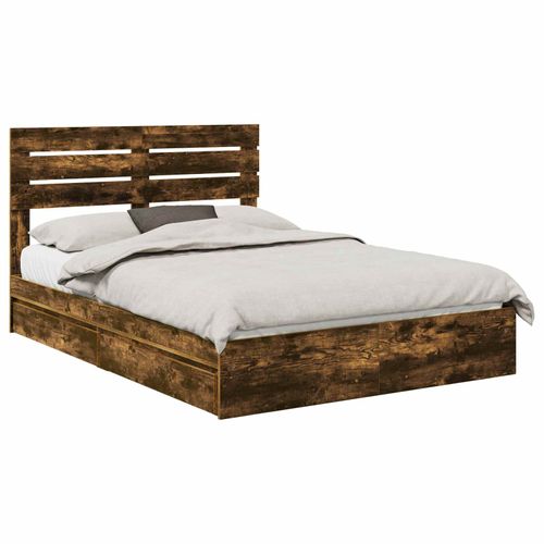 vidaXL Lit de Rangement Chêne fumé 160 x 200 cm Bois d'ingénierie