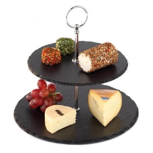 Présentoir - Aps - Serviteur Métal Chromé - 2 Plateaux Ronds - Ø 25 Et 20 Cm - Noir
