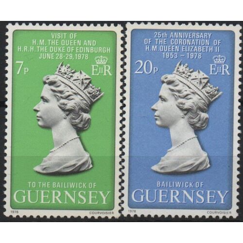 Guernesey Timbres Jubilé D' Argent D La Reine Elisabeth Ii 1978
