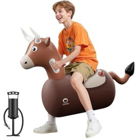 Qpau Taureau Sauteur Gonflable Avec Housse & Pompe, Jouet Enfant 5+ & Adulte, Idéal Fête Cowboy, Jeux Extérieur & Jardin.