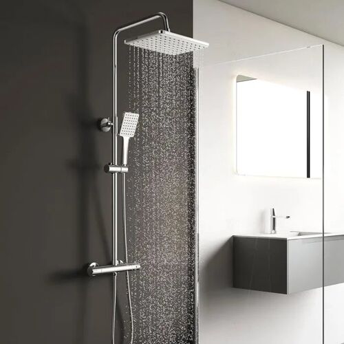 KOMIRO Colonne de Douche Thermostatique Réglable, Ensemble Douche Chromé avec Mitigeur, 26x19cm Tête.