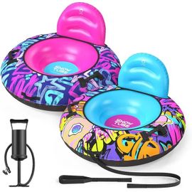 Qpau Luge Gonflable 44" Avec Dossier ¿ Pack De 2, Robuste (227 Kg), Housse, Poignées & Corde, Pour Enfants/Adultes, Valve Rapide.