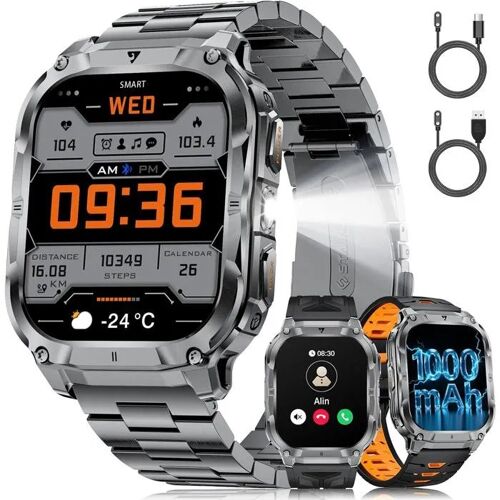 LIGE Montre Connectée Homme 2.0" HD, 3 Bracelets, Bluetooth, Cardio, Sommeil, 100+ Sports, LED, IP68.
