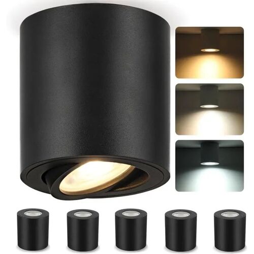 ZIZZLER Lot de 6 Spots Plafond Noirs GU10, 6.5W 550lm, Orientables, 3 Températures de Blanc, Aluminium, 80x84mm.