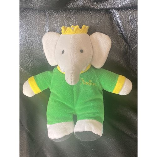 Doudou peluche hochet babar vert blanc et noir 17cm