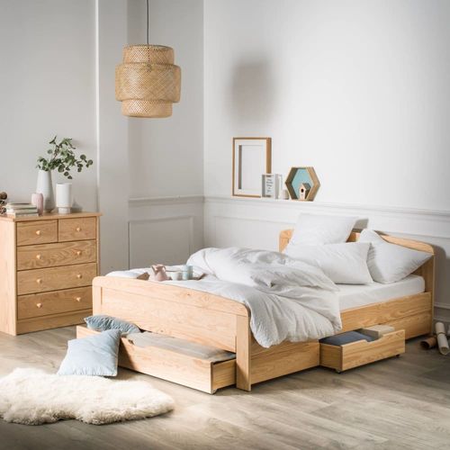 Lit rangement en bois massif brut à peindre 140x190 cm