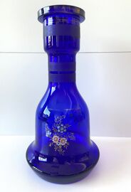 Atypique Gros Vase Photophore Verre Épais Bleu Cobalt Décoratif Narguilé Perse