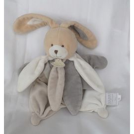 Doudou Plat Marionnette Lapin Taupe Gris Blanc Pétales Collector Doudou Et Compagnie