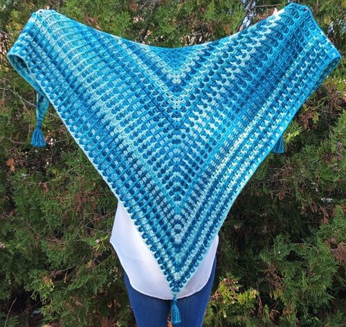 Châle "Blue Lines" Fait Main Au Crochet