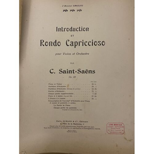 Ancienne Partition, Introduction Et Rondocapriccioso De Camille Saint Saëns  Pour Violon 