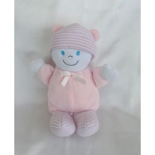Doudou Peluche Lutin Rose Et Blanc Bonnet Rayures Blanc Gipsy