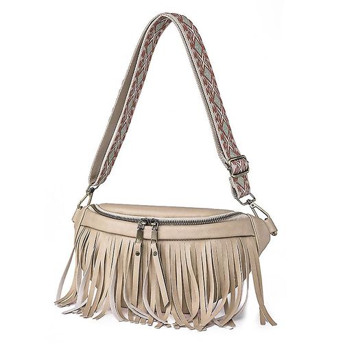 Sac à bandoulière en daim et jacquard à franges, sac de poitrine grande capacité, sac banane de sport pour femme, sac messager en aluminium