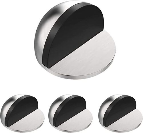 Butées de porte autocollantes en acier, fixation au sol, demi-dôme, protègent vos murs des dommages causés par les vis, lot de 4, argent